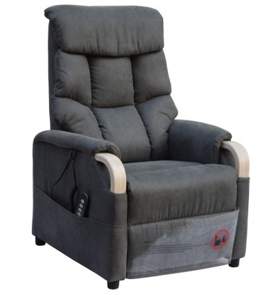 Fauteuil releveur 2 moteurs Gênes coloris gris foncé, bois nature