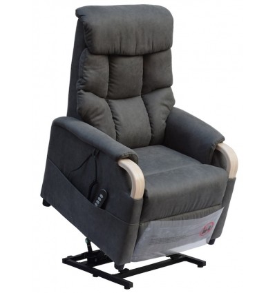 Fauteuil releveur 2 moteurs Gênes coloris gris foncé, bois nature