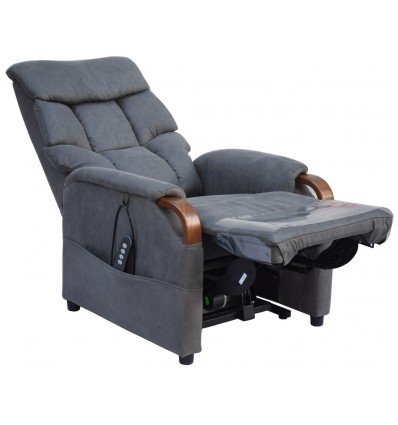 Fauteuil releveur 2 moteurs Gênes coloris gris foncé, bois noyer foncé
