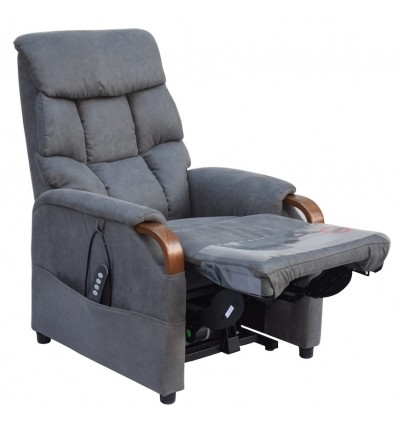 Fauteuil releveur 2 moteurs Gênes coloris gris foncé, bois noyer foncé
