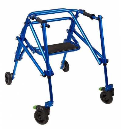Rollator 4 roues pliable pour enfant Klip bleu avec siège