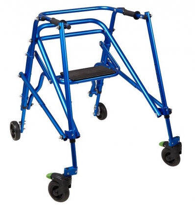 Rollator 4 roues pliable pour enfant Klip bleu avec siège
