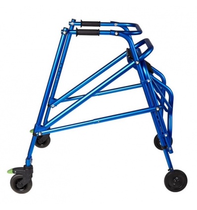 Rollator 4 roues pliable pour enfant Klip bleu avec siège rabattable
