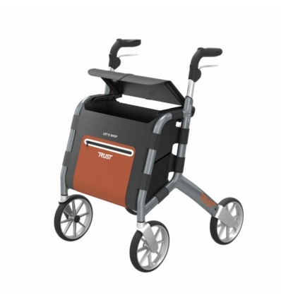 Rollator 4 roues Let's Shop avec caddie gris et orange