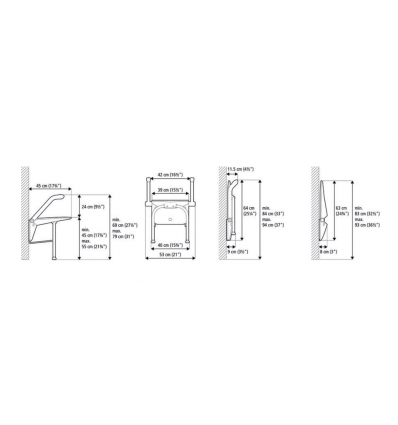 Dimensions du siège de douche mural Etac Relax gris