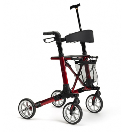 Rollator pliant ultra-léger Quadri-light rouge avec porte-canne