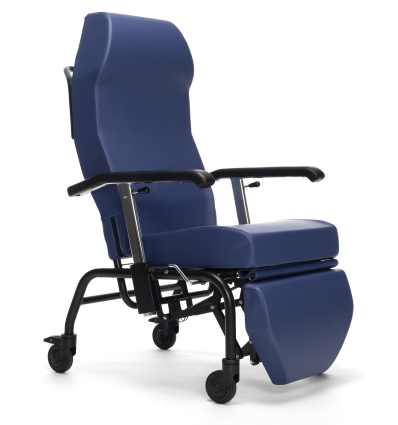 Fauteuil de repos Normandie cuir artificiel bleu avec roulettes Vermeiren
