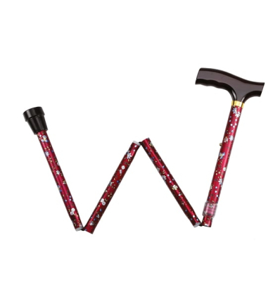 Canne de marche pliante en aluminium réglable fantaisie rouge Euromédis