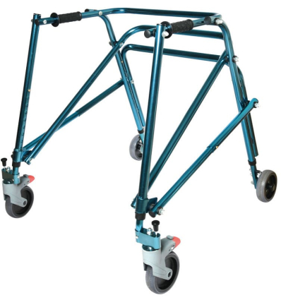 Déambulateur enfant handicapé 4 roues léger et pliable Mambo taille 4 bleu clair