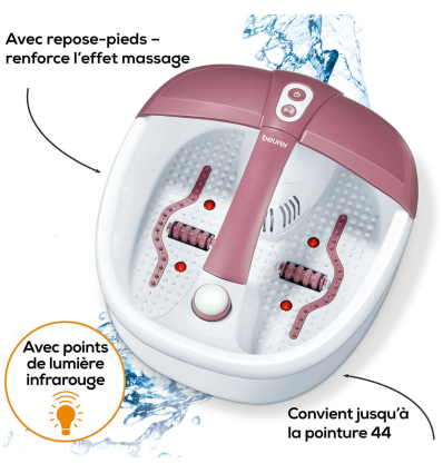 Pointure et lumière rouge intégré dans le bain de pied spa Beurer