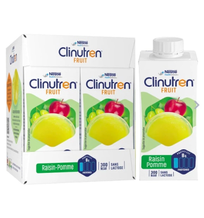 Jus de fruits hyperprotéiné Clinutren Fruit raisin pomme Nestlé
