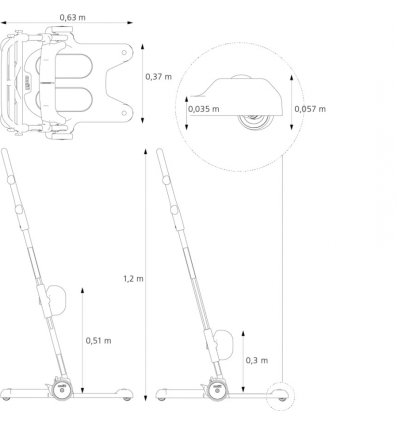 Dimensions de la plateforme de transfert Etac Raiser Pro