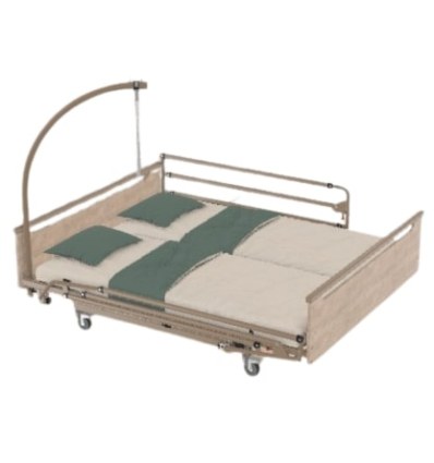Lit médicalisé double Harmonie Euro 3000 HMS Vilgo panneaux bois maeva avec potence et barrières