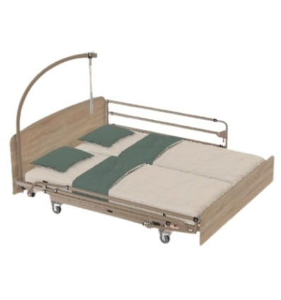 Lit médicalisé double Harmonie Euro 3000 HMS Vilgo panneaux bois avant-garde avec potence et barrières