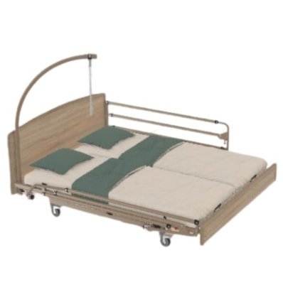Lit médicalisé double Harmonie Euro 3000 HMS Vilgo panneaux bois excellence avec potence et barrières
