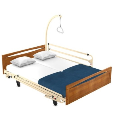 Lit médicalisé double Harmonie Euro 3000 HMS Vilgo panneaux bois main courante