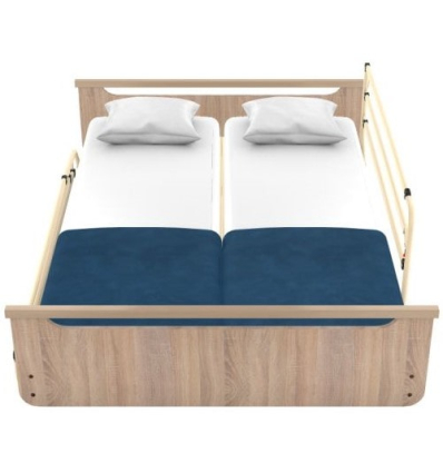 Lit médicalisé double Harmonie Euro 3000 HMS Vilgo panneaux bois main courante