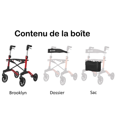 Déambulateur 4 roues pliable Brooklyn avec dossier et sac