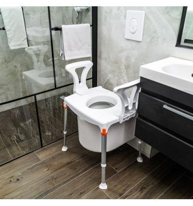 Tabouret percée adulte réglable Capri blanc au dessus des toilettes