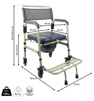 Les dimensions de la chaise percée à roulettes pliante Sardaigne