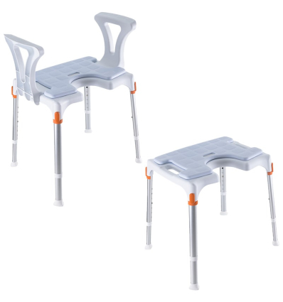 Tabouret de douche Capri Plus avec découpe anatomique avec coussin d'assise bleu