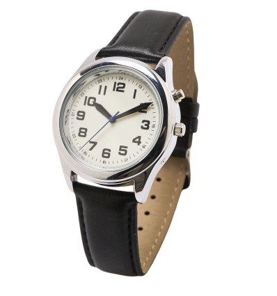 Montre parlante à gros chiffres pour malvoyant avec bracelet en cuir
