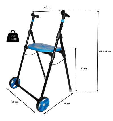 Dimensions du déambulateur 2 roues pliable et ultra léger Air On