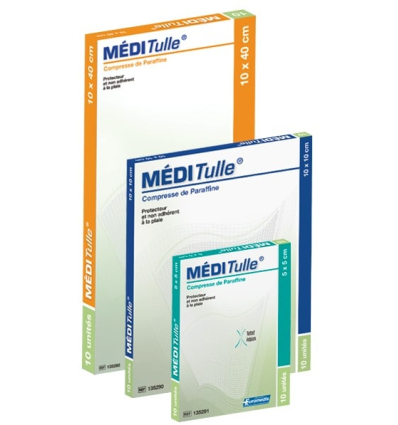 Lot de 6 boîtes de compresses grasses stérilisées Méditulle 10 x 10 cm Euromédis