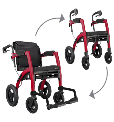 Déambulateur fauteuil roulant 2 en 1 Rollz Motion Performance rouge