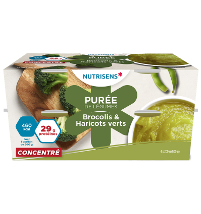 Purée de légumes hyperprotéinée Nutrisens brocolis et haricots verts