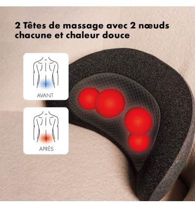 Coussin chauffant et massant dos Zen Denali avec 2 têtes de massage