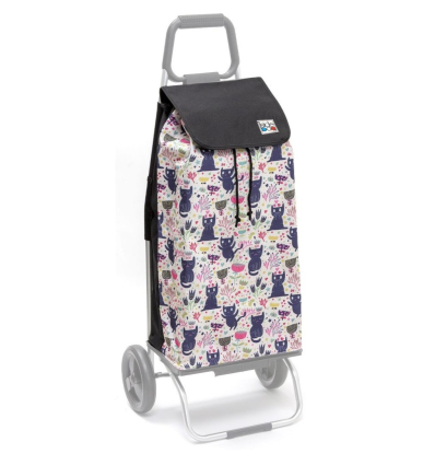 Chariot de courses 2 roues à pousser Carlux chat floral