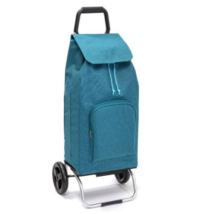 Chariot de courses 2 roues à pousser Carlux multi-poches bleu canard