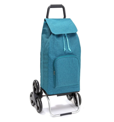 Chariot de courses 6 roues à pousser Carlux multipoches bleu canard