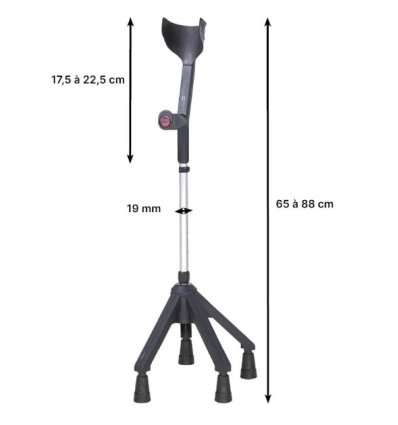 Dimensions de la canne anglaise quadripode