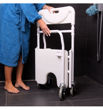 Chaise de douche pliable à roulettes Tobago