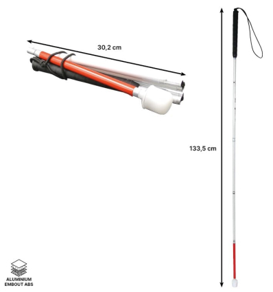 Dimensions de la canne de marche pliante blanche pour aveugle