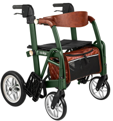 Déambulateur chaise roulante 2 en 1 pliable Glide vert et marron Mobio