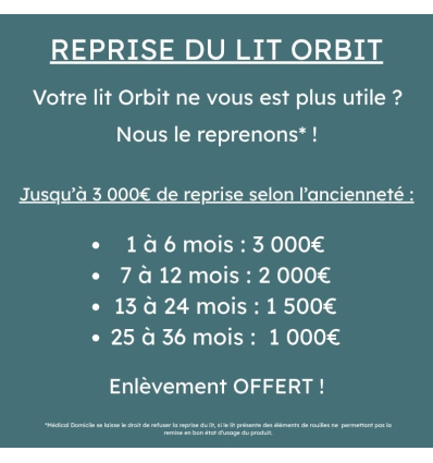 Reprise du lit médicalisé 1 personne électrique rotatif et releveur Orbit