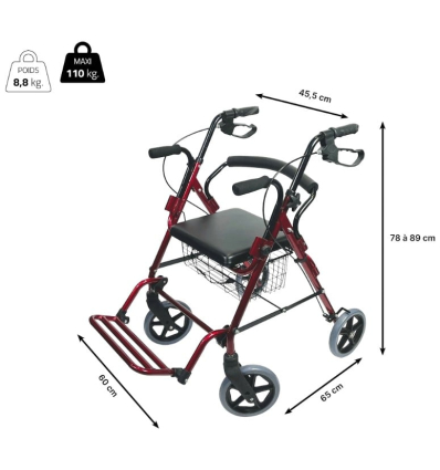 Dimensions du déambulateur chaise roulante de transfert 2 en 1 Victor