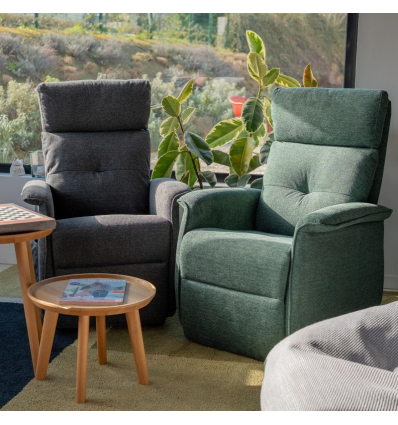 Fauteuil releveur électrique 2 moteurs Camélia tissu gris foncé et vert