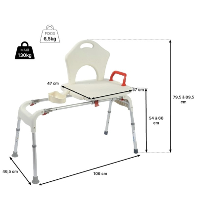 Dimensions du banc de transfert baignoire Slide