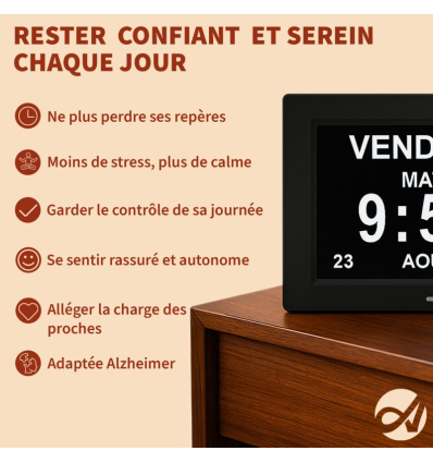 Horloge calendrier numérique Aplos avec date, heure et période de la journée