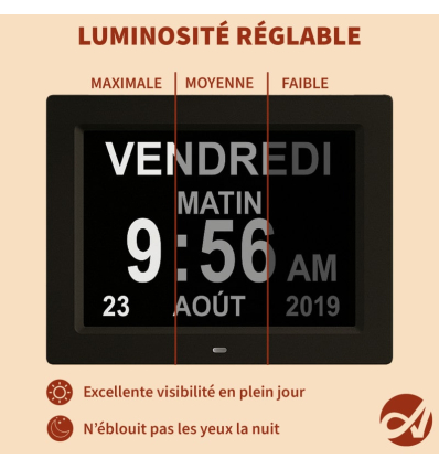 Horloge calendrier numérique Aplos avec luminosité réglable