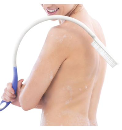 Brosse à dos ergonomique avec manche courbé pour la douche