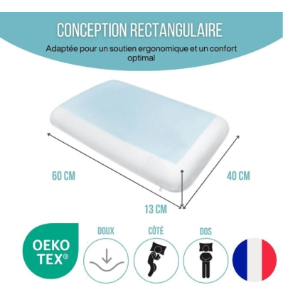 Dimensions de l'oreiller à mémoire de forme avec gel rafraîchissant Confort Gel
