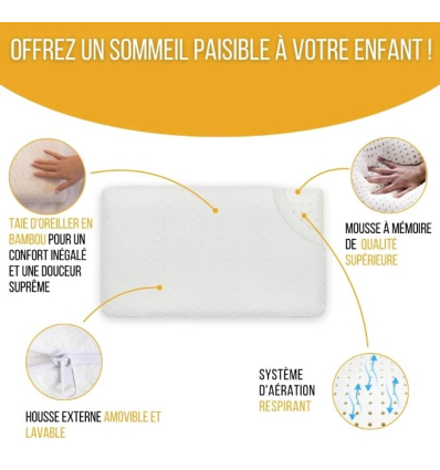 Oreiller enfant à mémoire de forme perforé bambou Inphysio