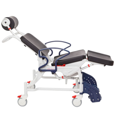 Chaise de douche percée inclinable à roulettes Phoenix