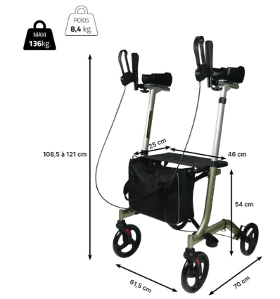 Dimensions du déambulateur antébrachial 4 roues pliable Néo Support