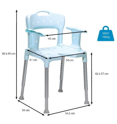 Dimensions de la chaise de douche avec accoudoirs Etac Swift